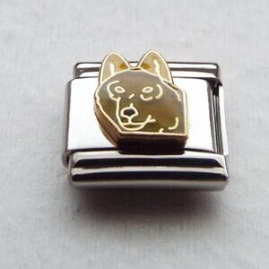 Brown enamel wolf face 9mm stainless steel Italian charm bracelet link new